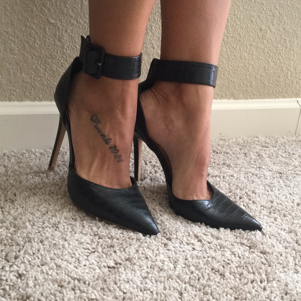 Black ankle-strap heels